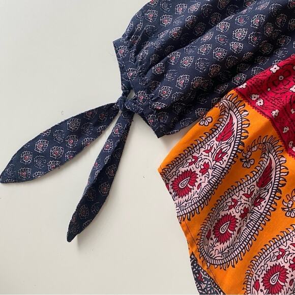 Beachlunchlounge Womens' Off The Shoulder Peasant Blouse Boho Blue Orange Small - Picture 3 of 7